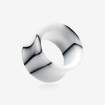 A Pair of Marble Swirl Acrylic Double Flared Ear Gauge Tunnel Plug-White